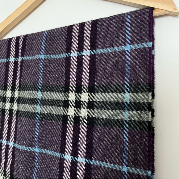 Burberry Cashmere Wool Classic Plaid Fringe Scarf, Purple/Black/Blue, 72" x 15" - Picture 4 of 6